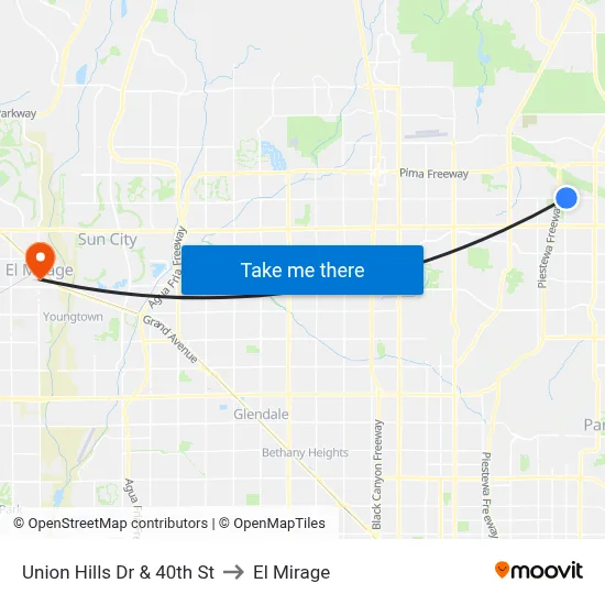 Union Hills Dr & 40th St to El Mirage map