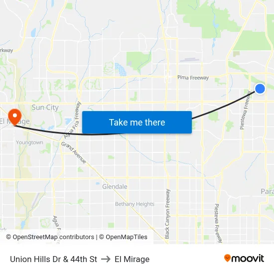 Union Hills Dr & 44th St to El Mirage map