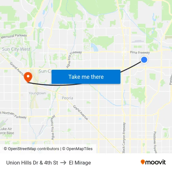 Union Hills Dr & 4th St to El Mirage map