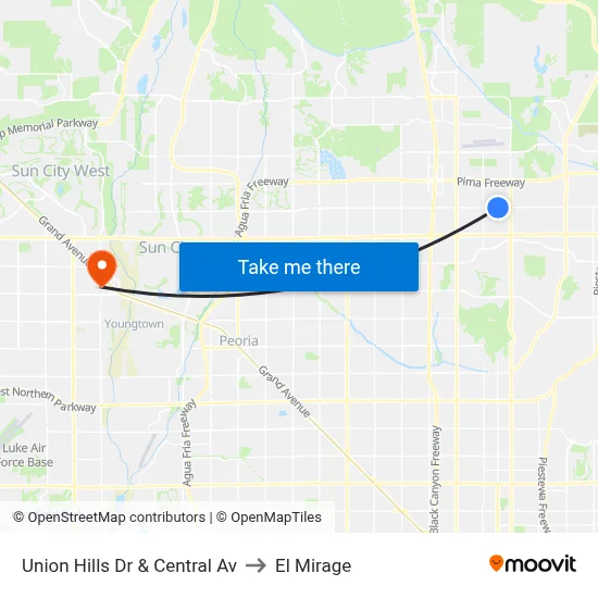 Union Hills Dr & Central Av to El Mirage map