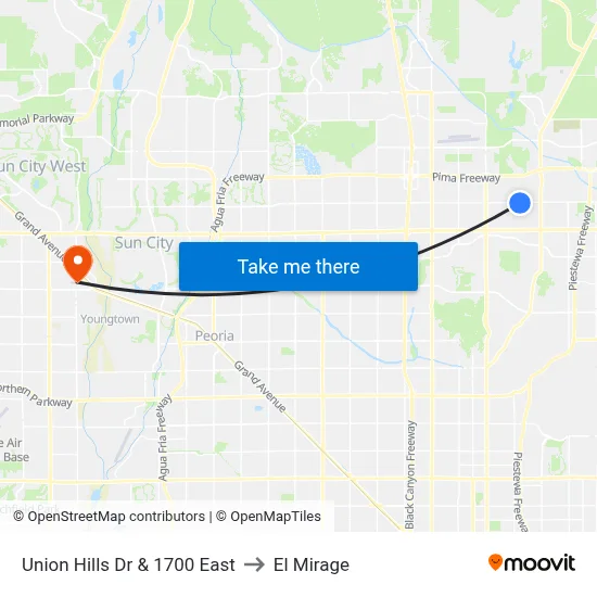 Union Hills Dr & 1700 East to El Mirage map