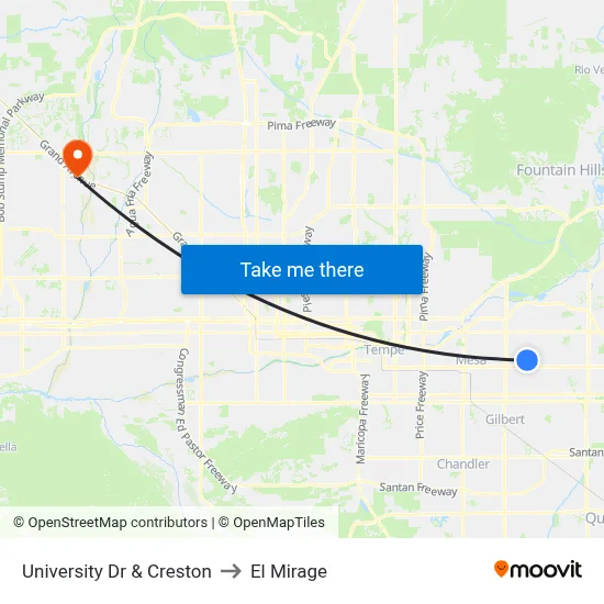 University Dr & Creston to El Mirage map