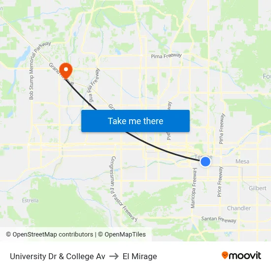 University Dr & College Av to El Mirage map