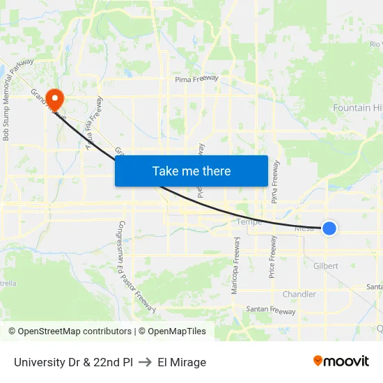 University Dr & 22nd Pl to El Mirage map
