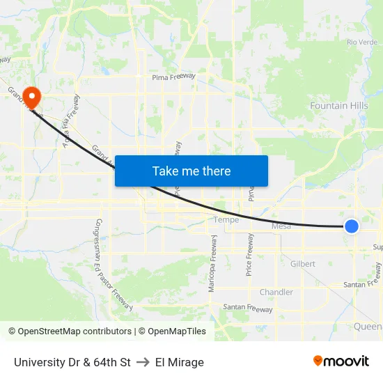 University Dr & 64th St to El Mirage map