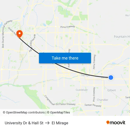University Dr & Hall St to El Mirage map