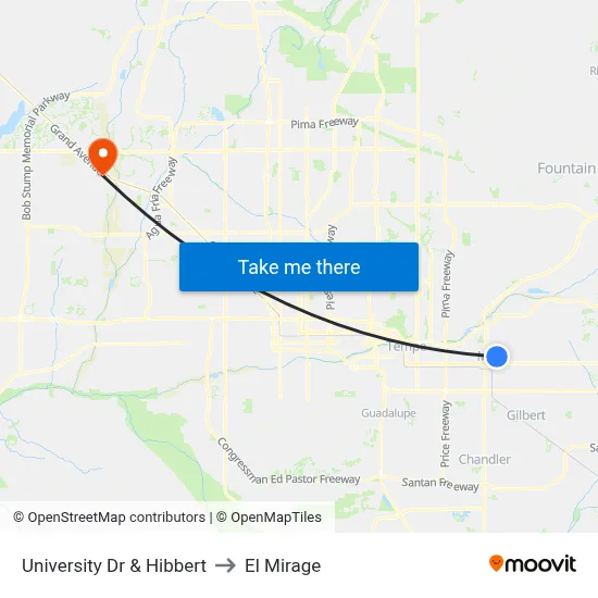 University Dr & Hibbert to El Mirage map