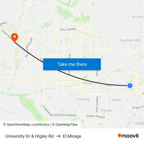 University Dr & Higley Rd to El Mirage map