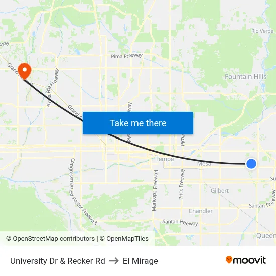University Dr & Recker Rd to El Mirage map