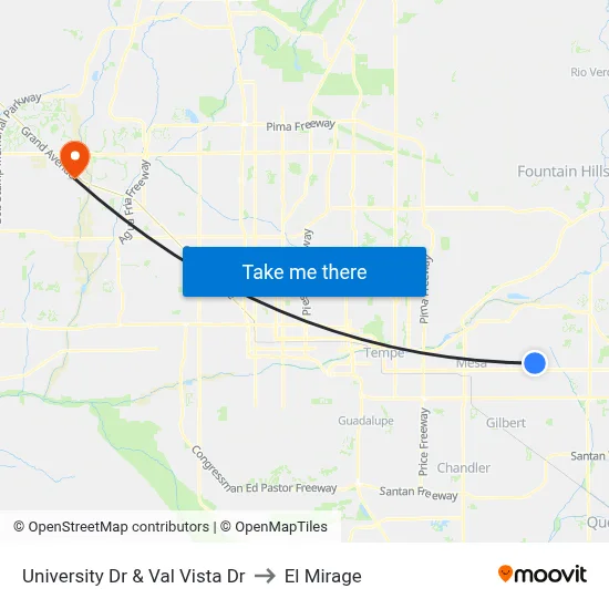University Dr & Val Vista Dr to El Mirage map