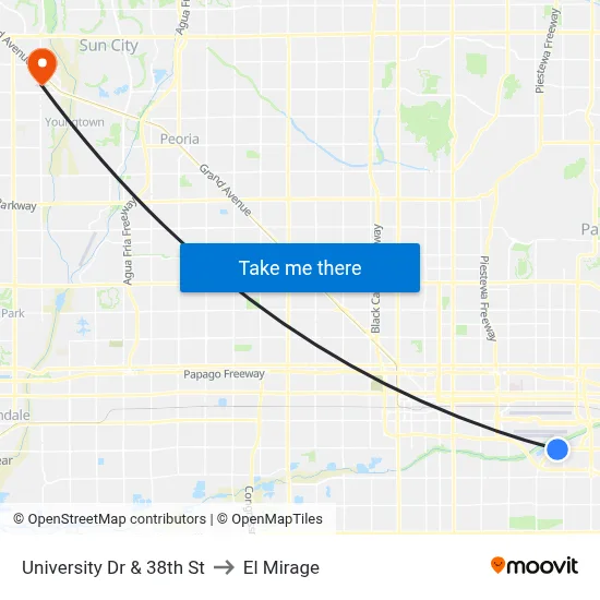 University Dr & 38th St to El Mirage map