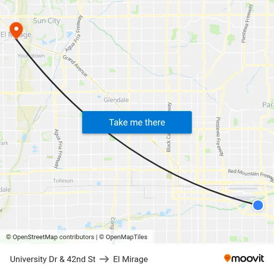 University Dr & 42nd St to El Mirage map