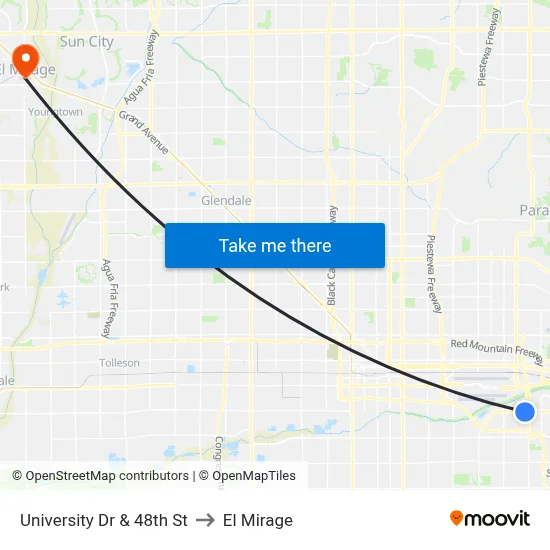 University Dr & 48th St to El Mirage map