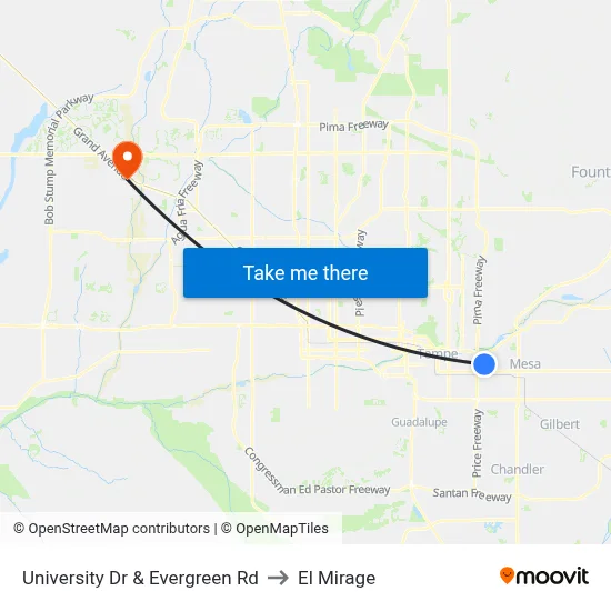 University Dr & Evergreen Rd to El Mirage map