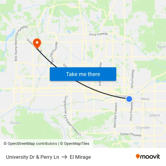University Dr & Perry Ln to El Mirage map