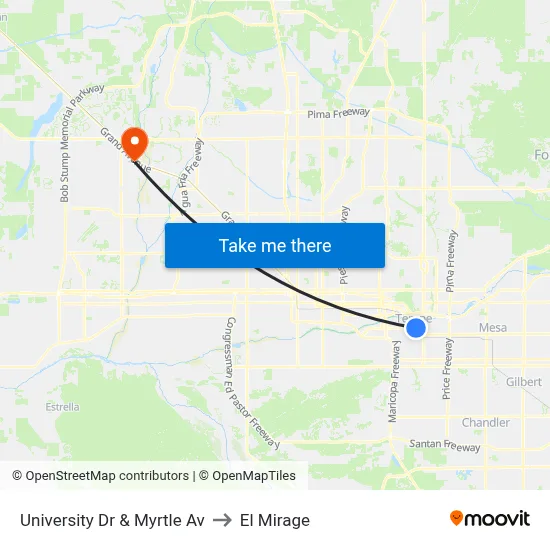 University Dr & Myrtle Av to El Mirage map