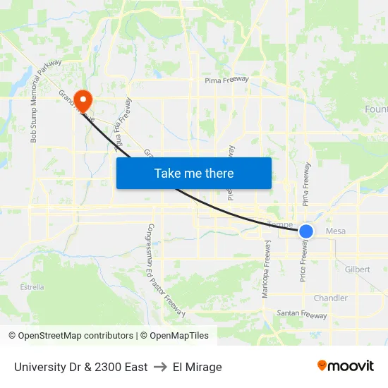 University Dr & 2300 East to El Mirage map