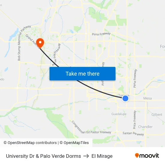 University Dr & Palo Verde Dorms to El Mirage map