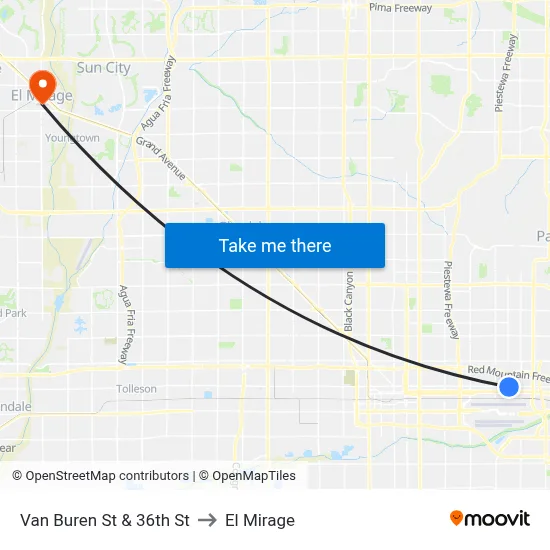 Van Buren St & 36th St to El Mirage map
