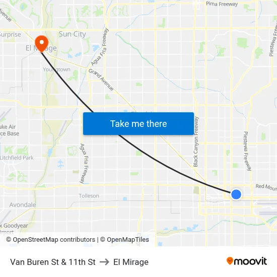 Van Buren St & 11th St to El Mirage map