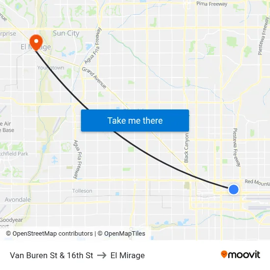 Van Buren St & 16th St to El Mirage map