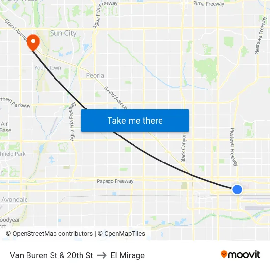 Van Buren St & 20th St to El Mirage map