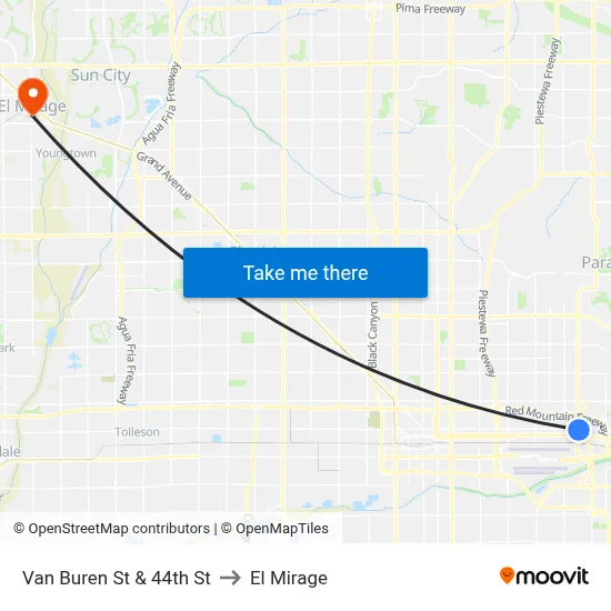 Van Buren St & 44th St to El Mirage map