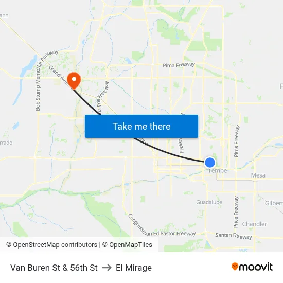 Van Buren St & 56th St to El Mirage map