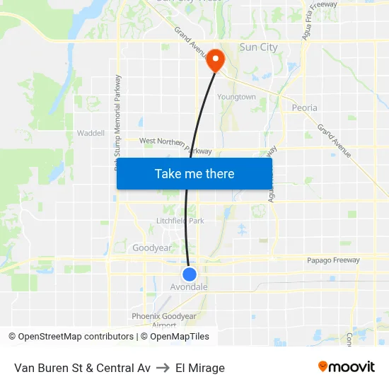 Van Buren St & Central Av to El Mirage map