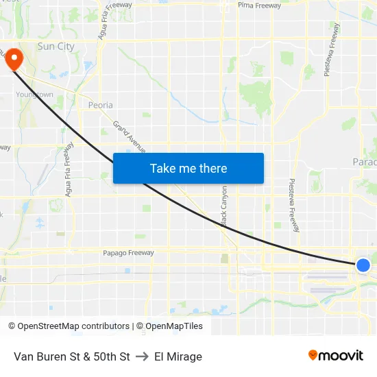 Van Buren St & 50th St to El Mirage map