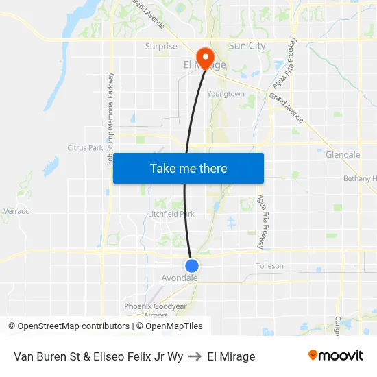 Van Buren St & Eliseo Felix Jr Wy to El Mirage map