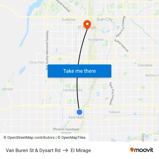 Van Buren St & Dysart Rd to El Mirage map