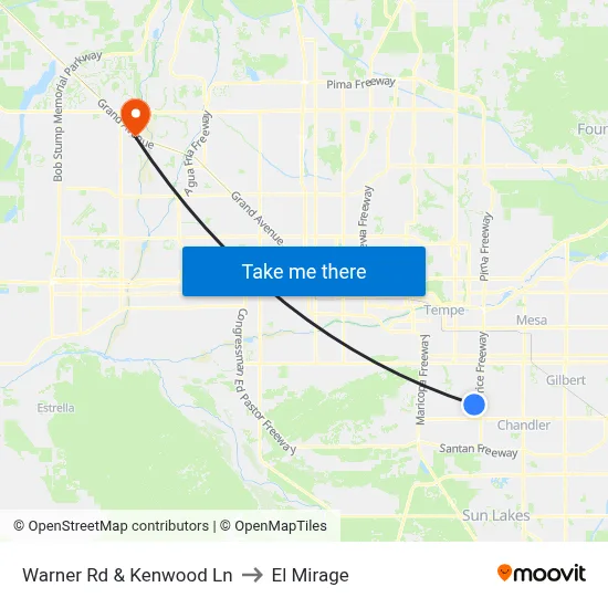 Warner Rd & Kenwood Ln to El Mirage map