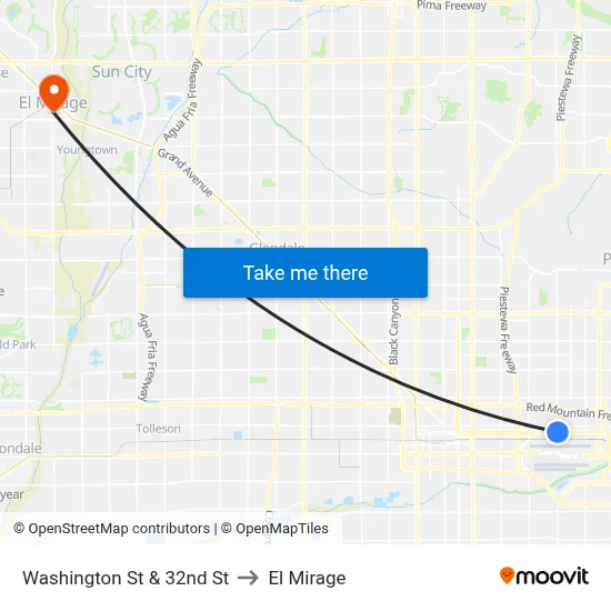 Washington St & 32nd St to El Mirage map