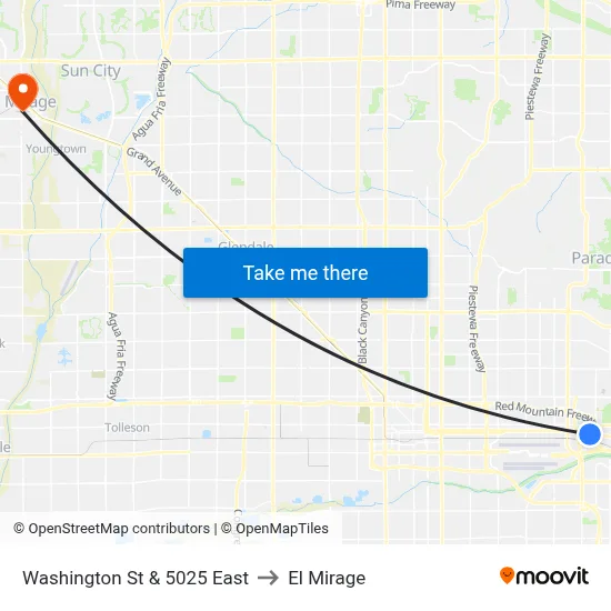 Washington St & 5025 East to El Mirage map