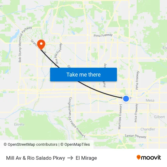 Mill Av & Rio Salado Pkwy to El Mirage map