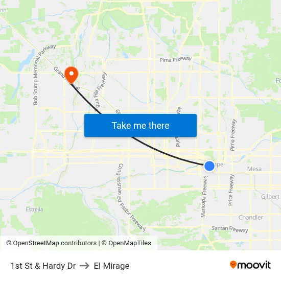 1st St & Hardy Dr to El Mirage map