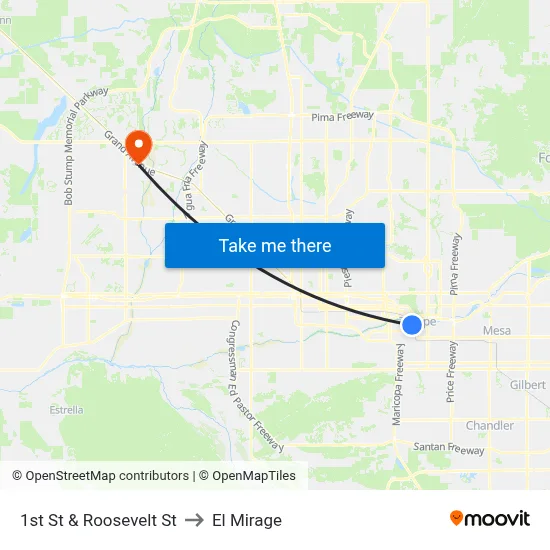 1st St & Roosevelt St to El Mirage map