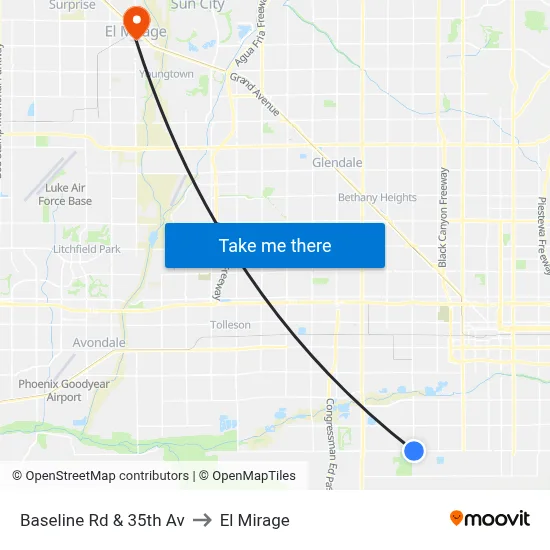 Baseline Rd & 35th Av to El Mirage map