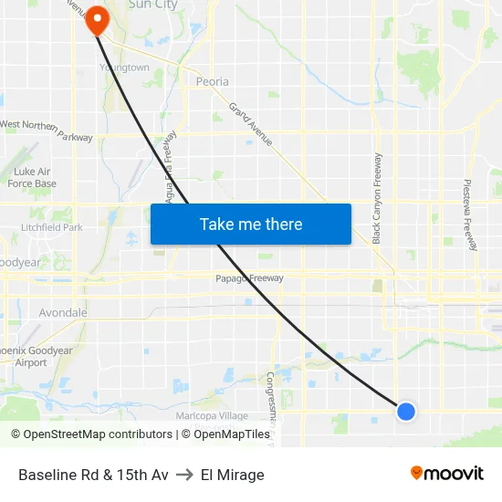 Baseline Rd & 15th Av to El Mirage map