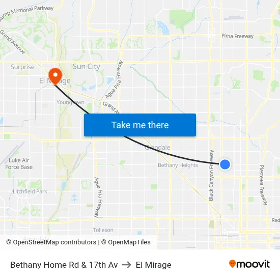 Bethany Home Rd & 17th Av to El Mirage map