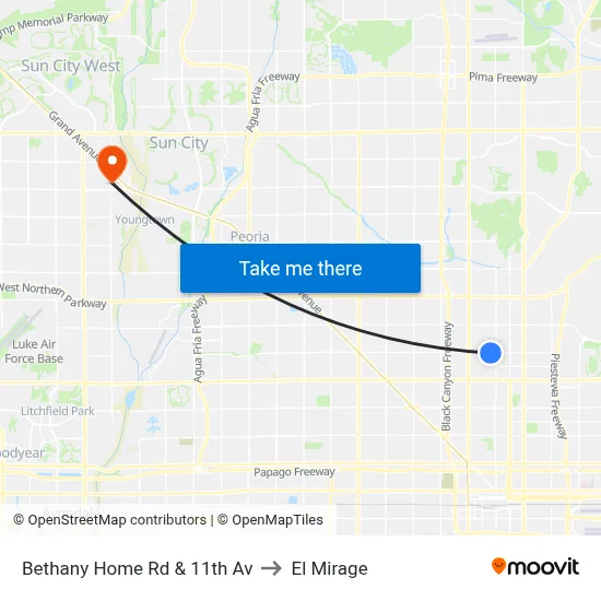 Bethany Home Rd & 11th Av to El Mirage map