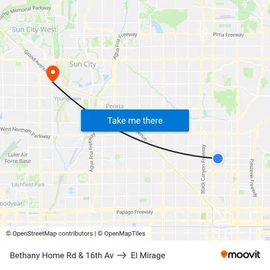 Bethany Home Rd & 16th Av to El Mirage map