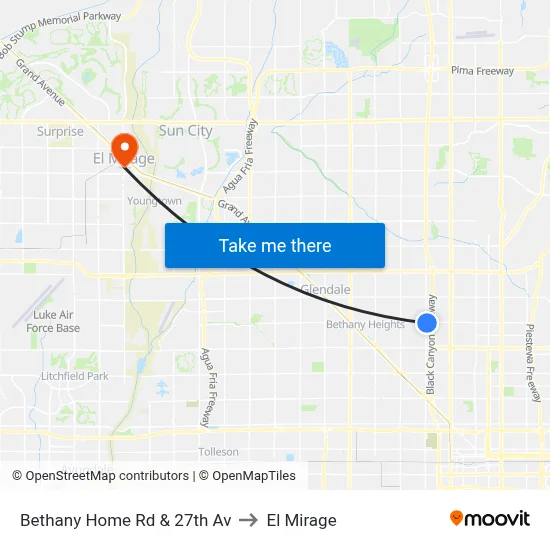Bethany Home Rd & 27th Av to El Mirage map