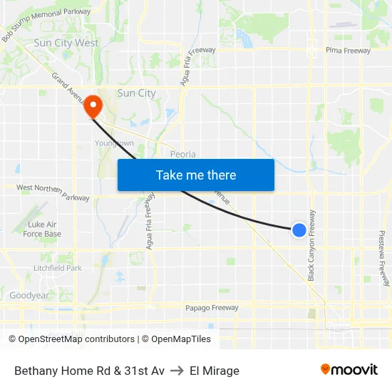 Bethany Home Rd & 31st Av to El Mirage map