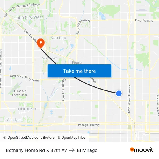 Bethany Home Rd & 37th Av to El Mirage map