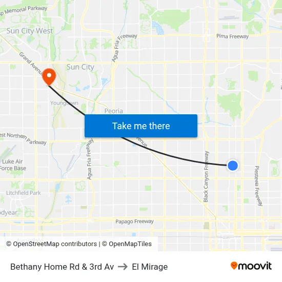 Bethany Home Rd & 3rd Av to El Mirage map