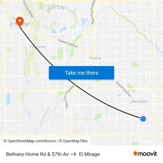 Bethany Home Rd & 57th Av to El Mirage map