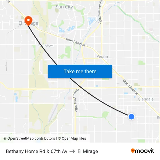 Bethany Home Rd & 67th Av to El Mirage map