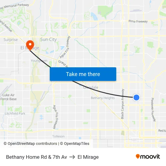 Bethany Home Rd & 7th Av to El Mirage map